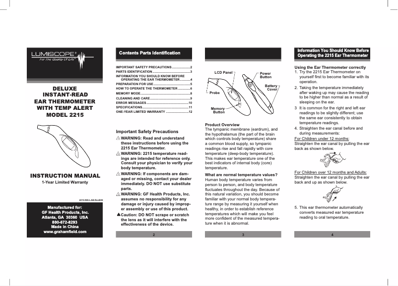 Page n°1 - Manuel utilisateur Lumiscope 2215
