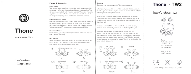 Page n°1 - Manuel utilisateur Thone TW2