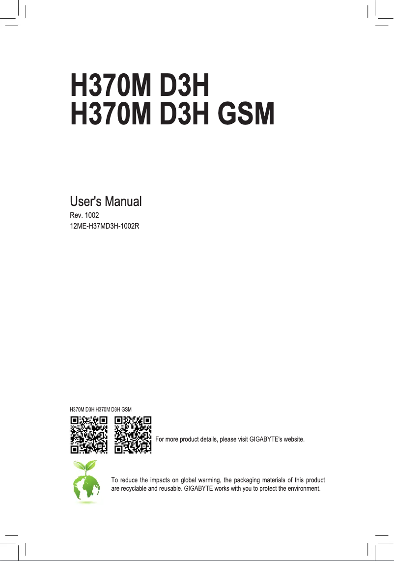 Page 1 de la notice Manuel utilisateur Gigabyte H370M D3H