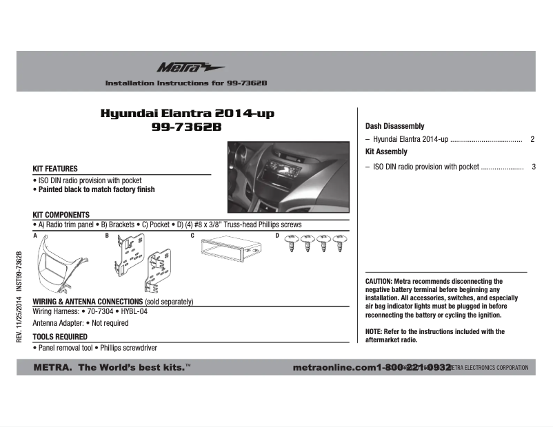 Page n°1 - Mode d'emploi Metra 99-7362B