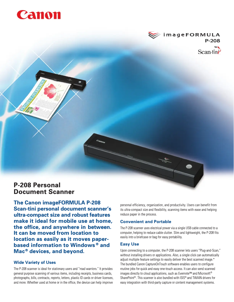 Image de la première page du manuel de l'appareil ImageFORMULA P208II