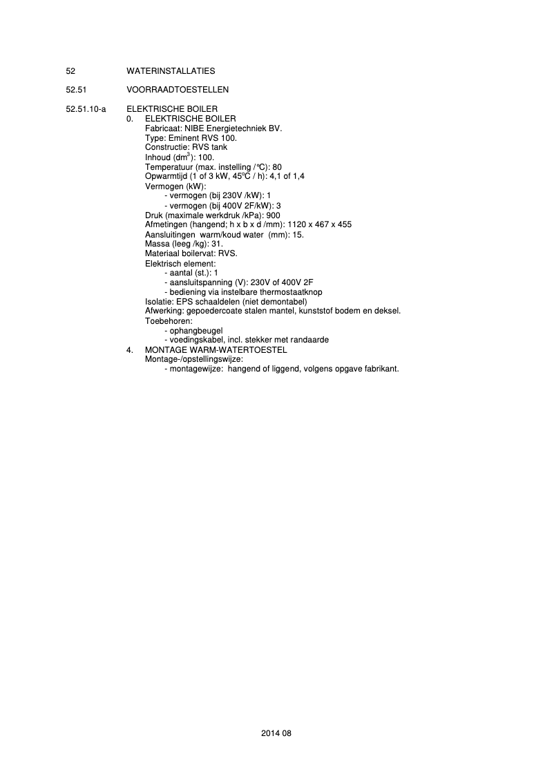Page 1 of the manual Technical Sheet Nibe Eminent 55 R