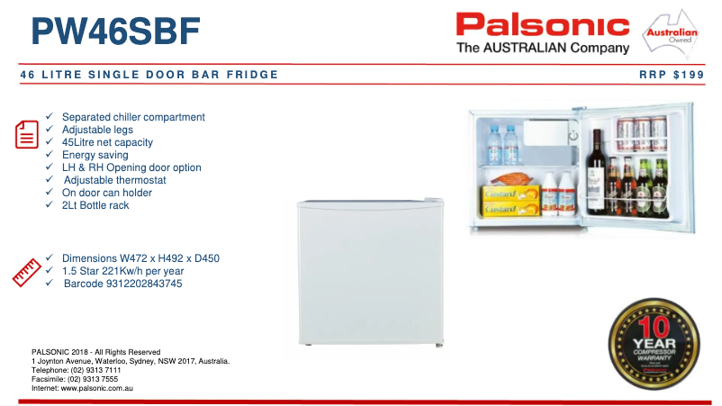 Página 1 del manual Ficha técnica Palsonic PW46SBF