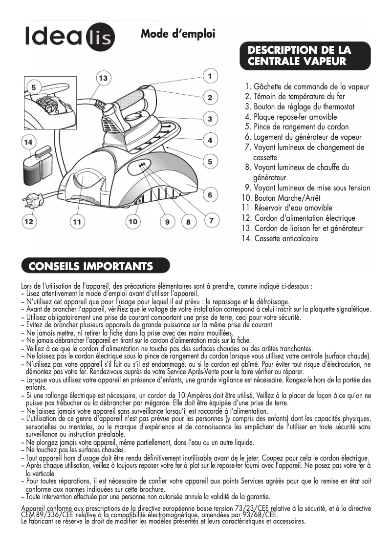 Page 1 de la notice Manuel utilisateur Domena Idealis Pro