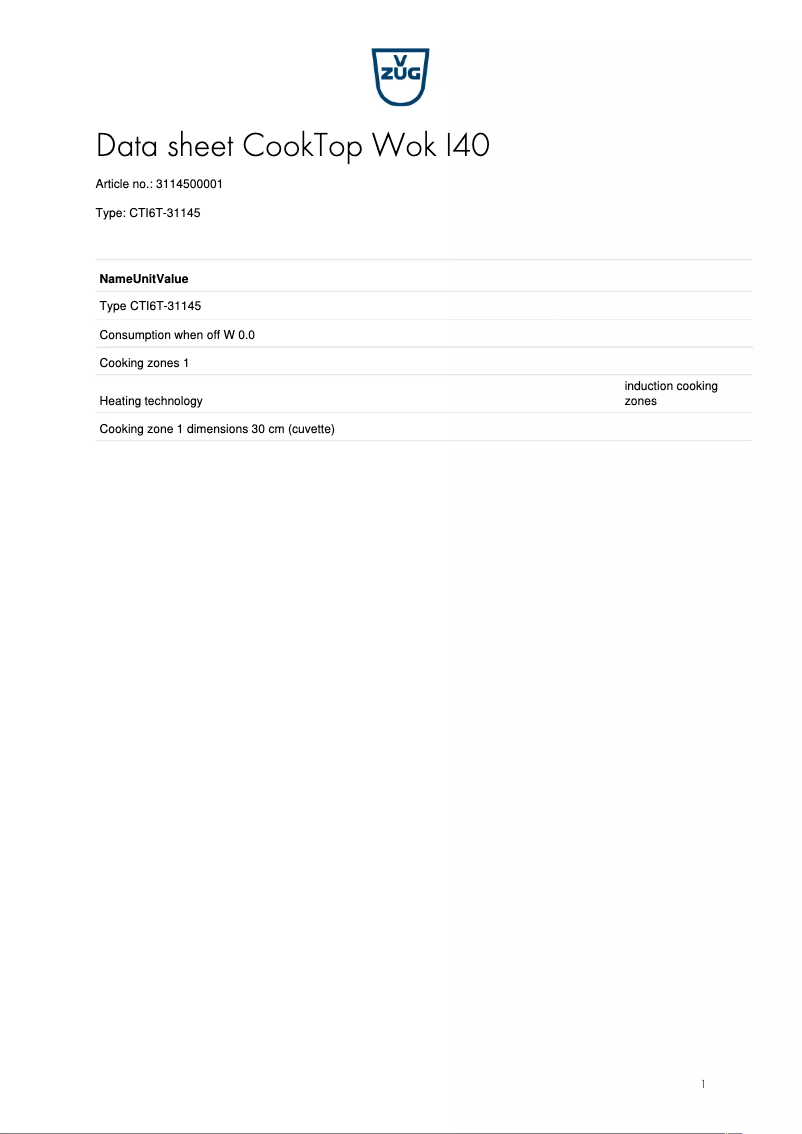 Image de la première page du manuel de l'appareil CookTop Wok I40