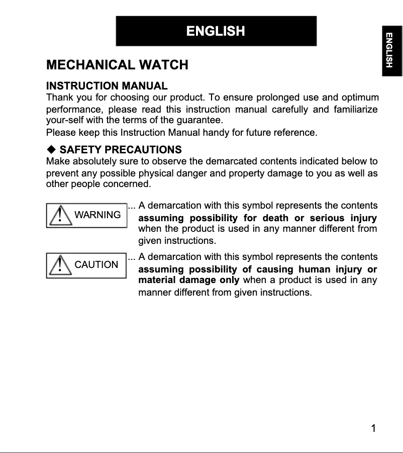 Page 1 de la notice Manuel utilisateur ORIENT Contemporary EV0P001W