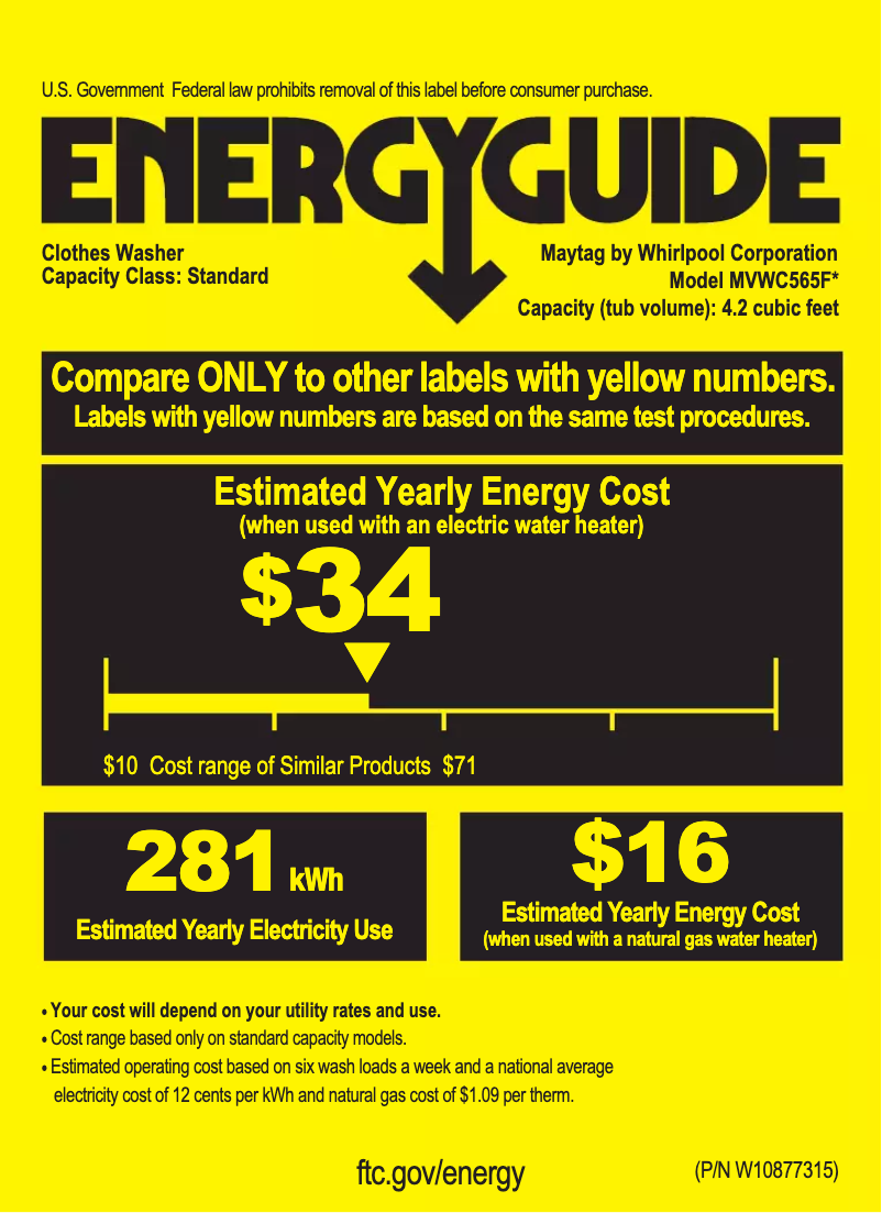 Page n°1 - Label énergétique Maytag MVWC565FW
