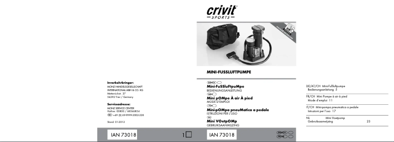 Page n°1 - Manuel utilisateur Crivit IAN 73018