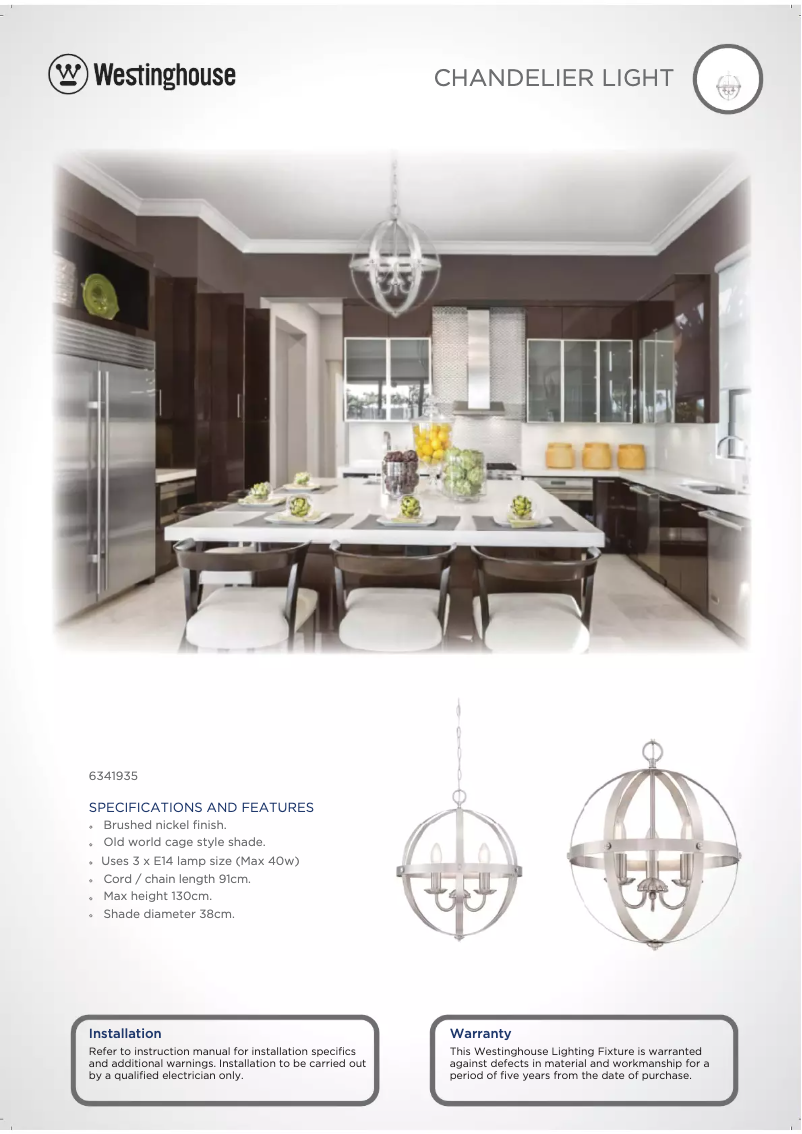 Page 1 de la notice Fiche technique Westinghouse 6341935