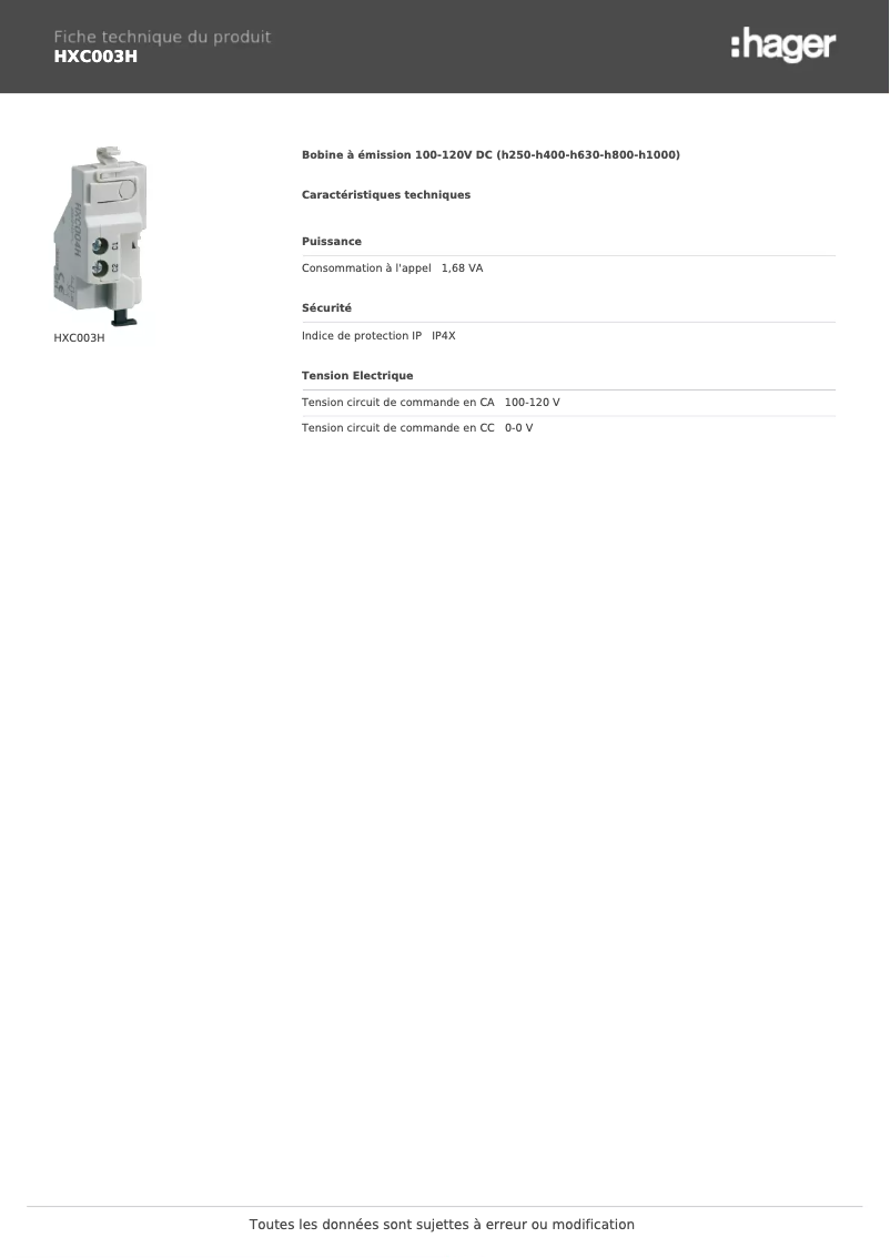 Image de la première page du manuel de l'appareil HXC003H