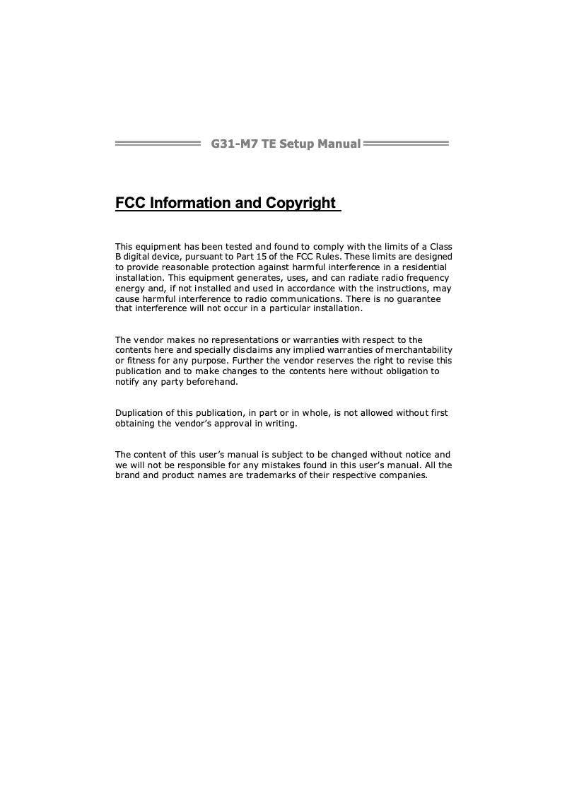 Page 1 de la notice Manuel utilisateur Biostar G31-M7 TE