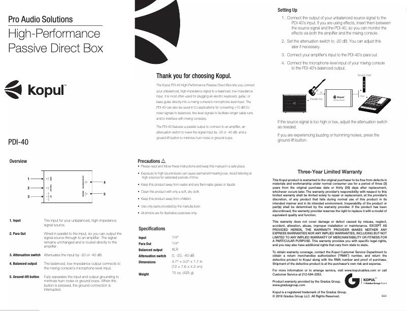 Page n°1 - Manuel utilisateur Kopul PDI-40