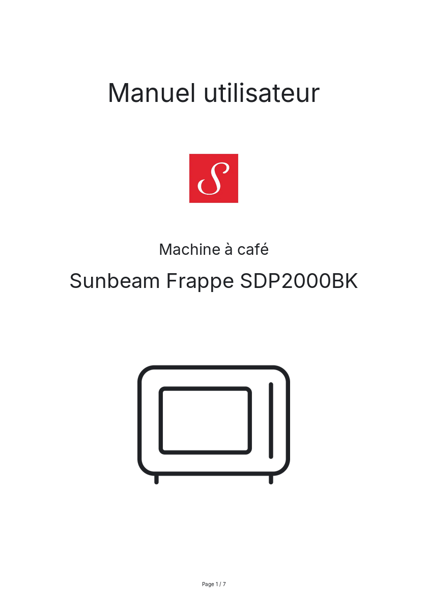 Page n°1 - Manuel utilisateur Sunbeam Frappe SDP2000BK