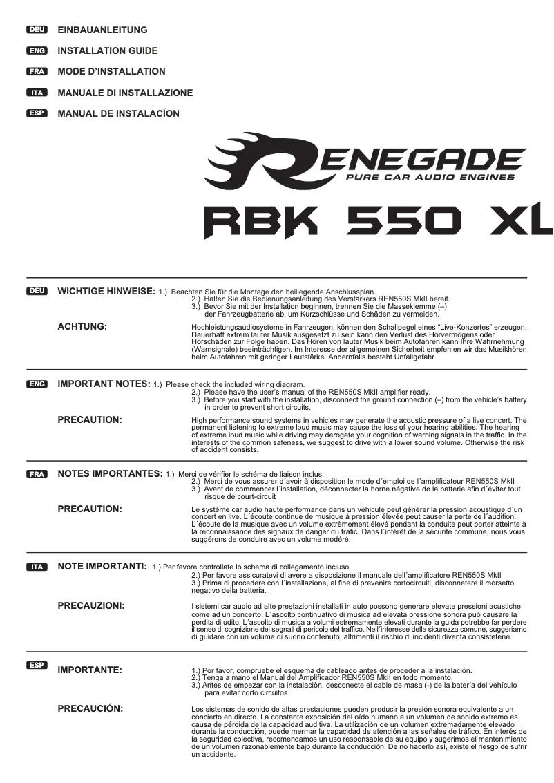 Page n°1 - Manuel utilisateur Renegade RBK550XL