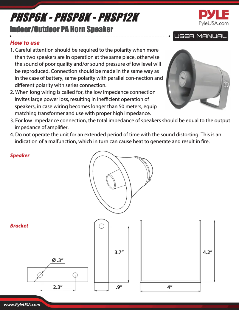 Page 1 de la notice Manuel utilisateur Pyle PHSP8K