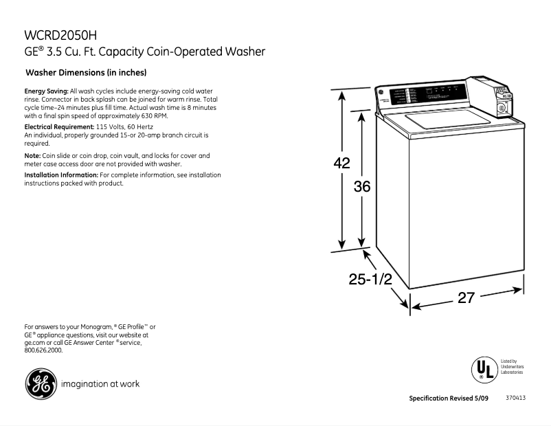 Page 1 of the manual User Manual GE WCRD2050HWC