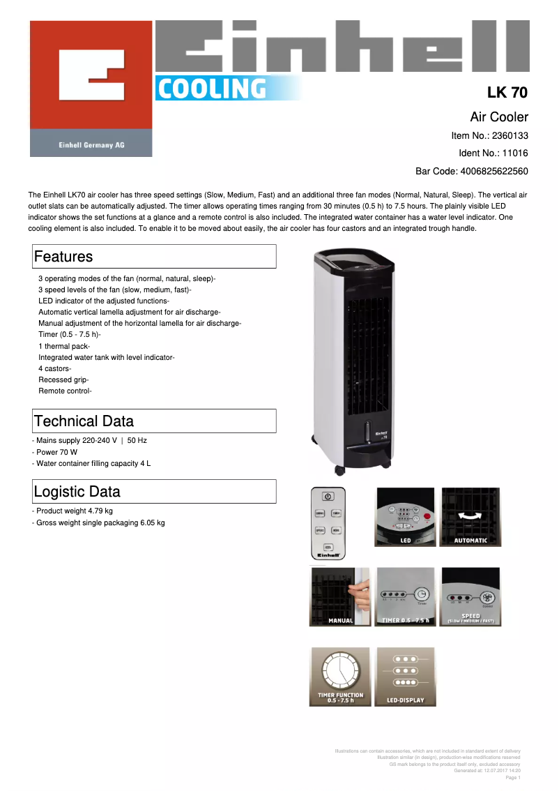 Image de la première page du manuel de l'appareil LK 70