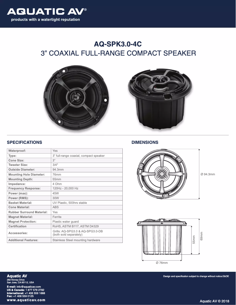 Page n°1 - Manuel utilisateur Aquatic AV AQ-SPK3.0-4C