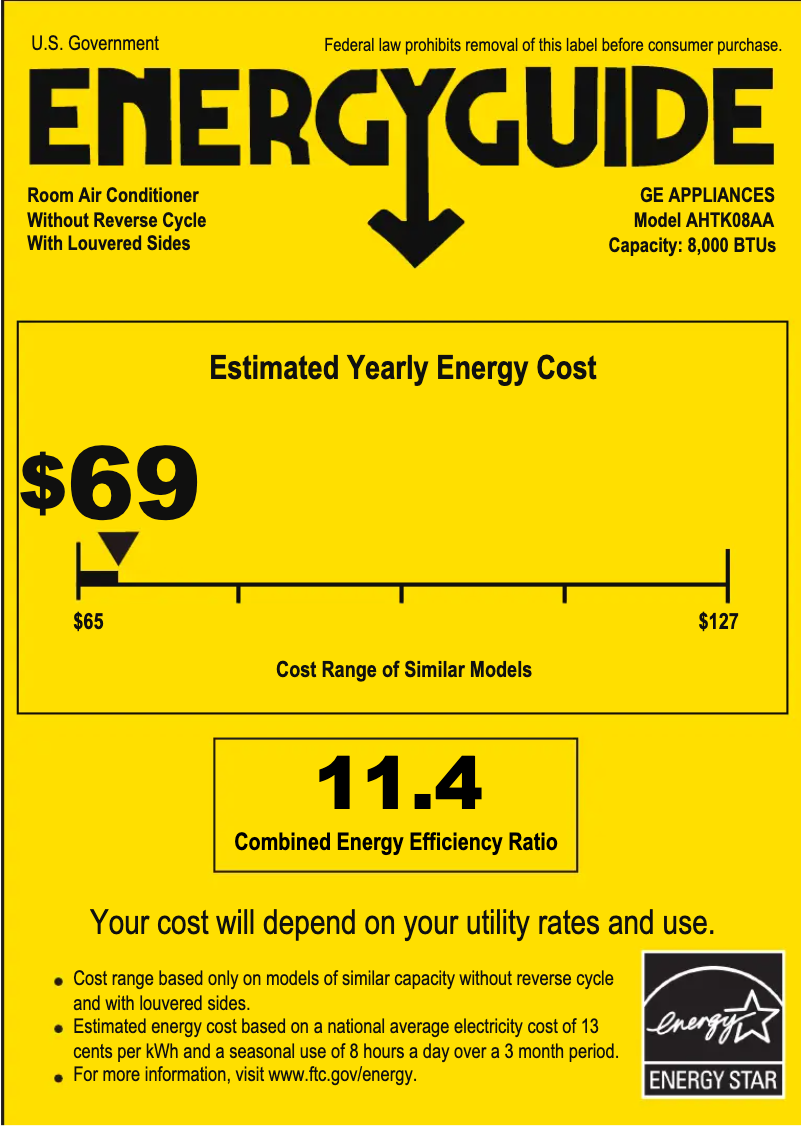 Page n°1 - Label énergétique GE AHTK08AA