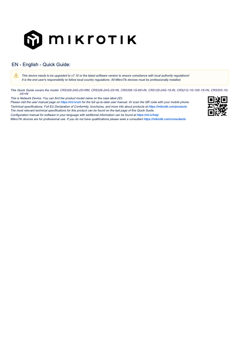 Page n°1 - Manuel utilisateur Mikrotik CRS326-24G-2S+RM