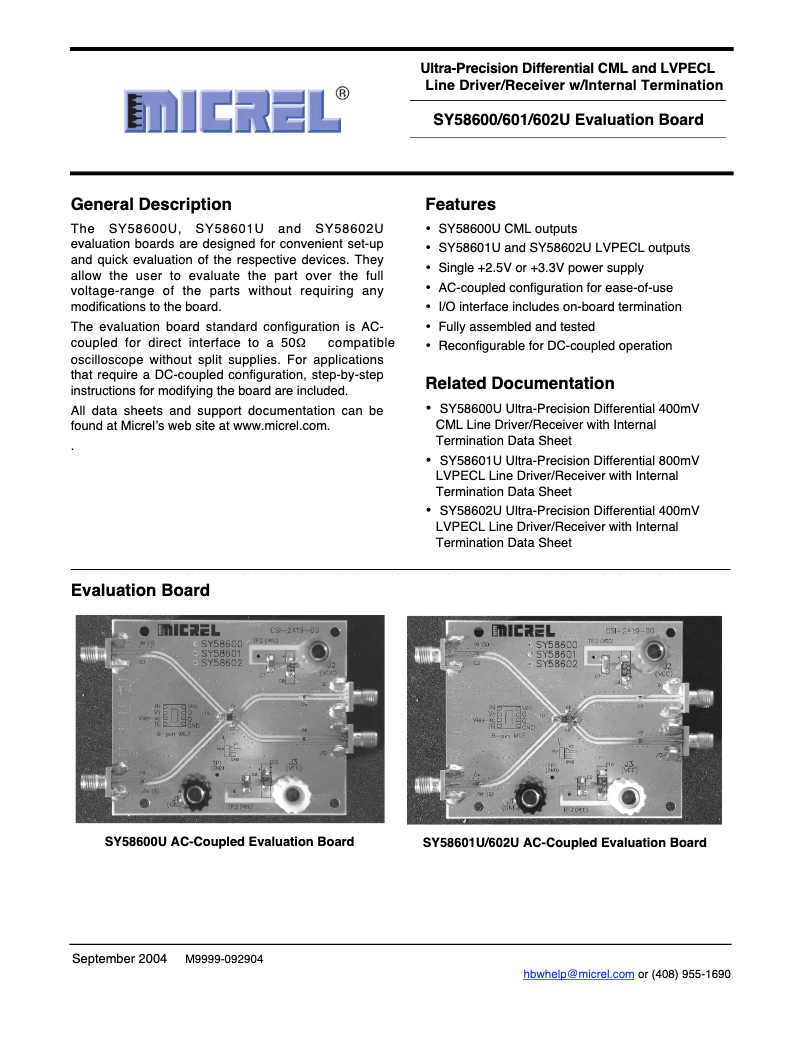 Page 1 de la notice Manuel utilisateur Microchip SY58602U