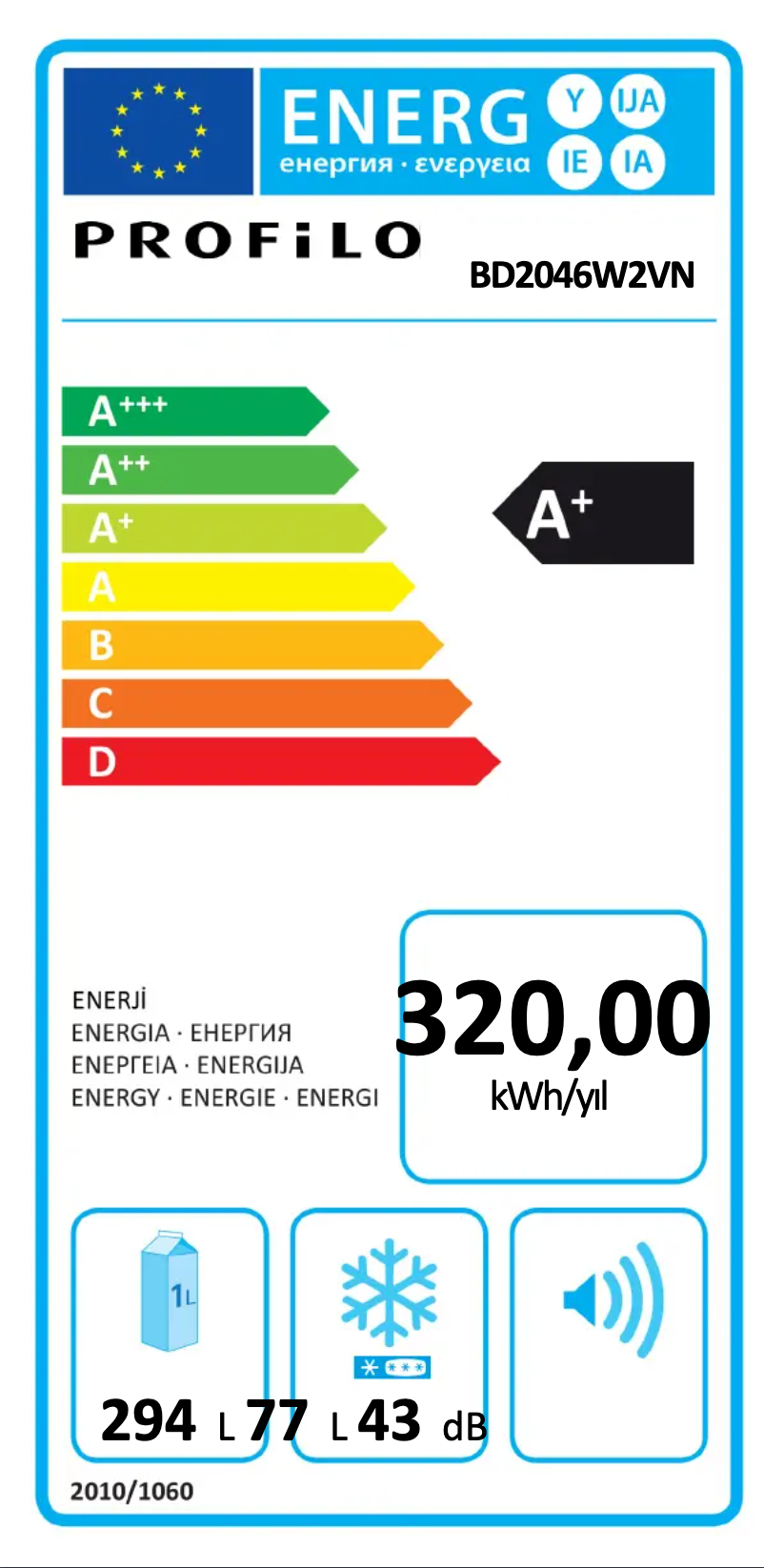 Page 1 de la notice Label énergétique Profilo BD2046W2VN