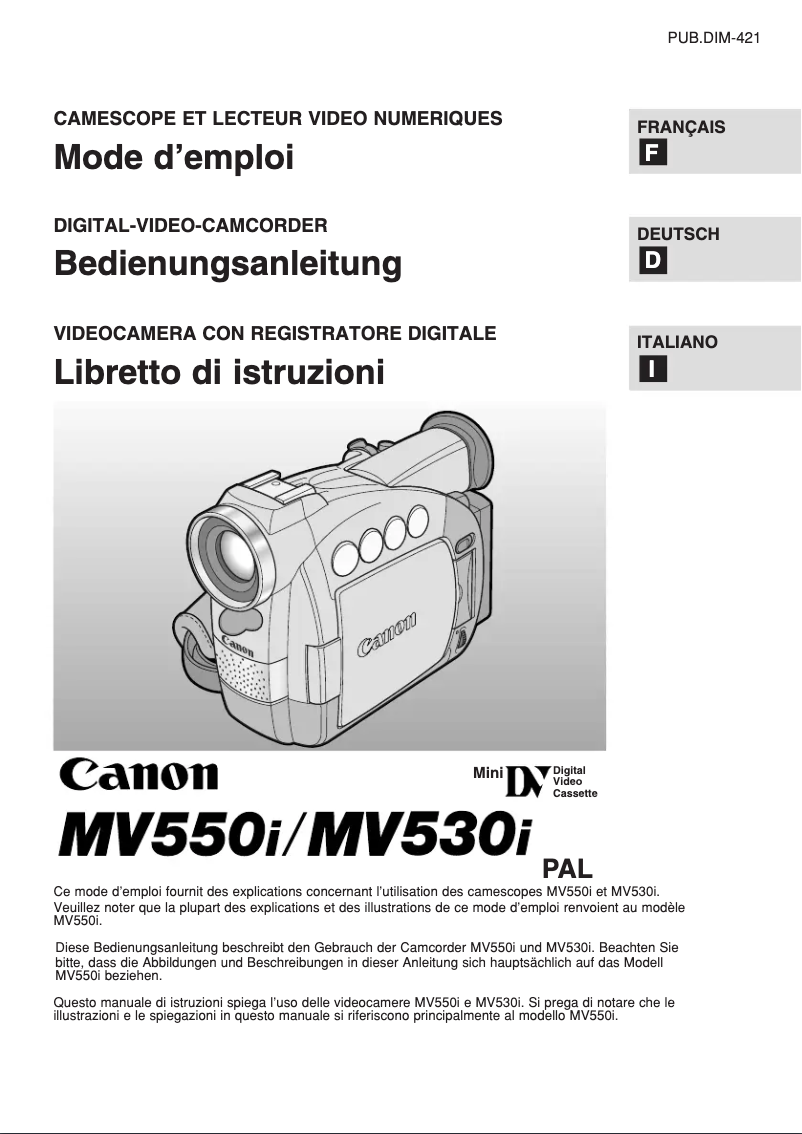 Page 1 de la notice Manuel utilisateur Canon MV550i