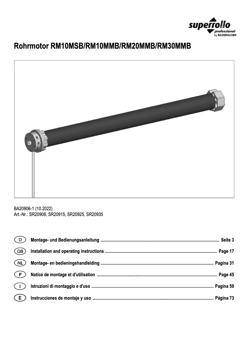 Page n°1 - Manuel utilisateur Superrollo RM20MMB