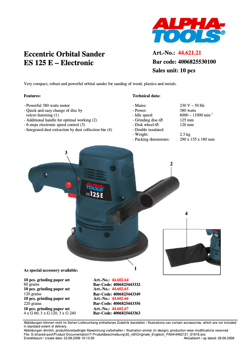 Page 1 de la notice Manuel utilisateur Alpha Tools ES 125 E