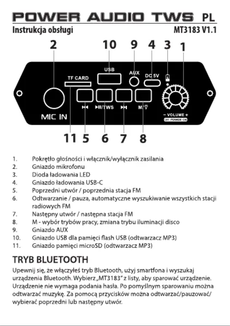 Page 1 de la notice Manuel utilisateur Media-Tech POWER AUDIO TWS MT3183