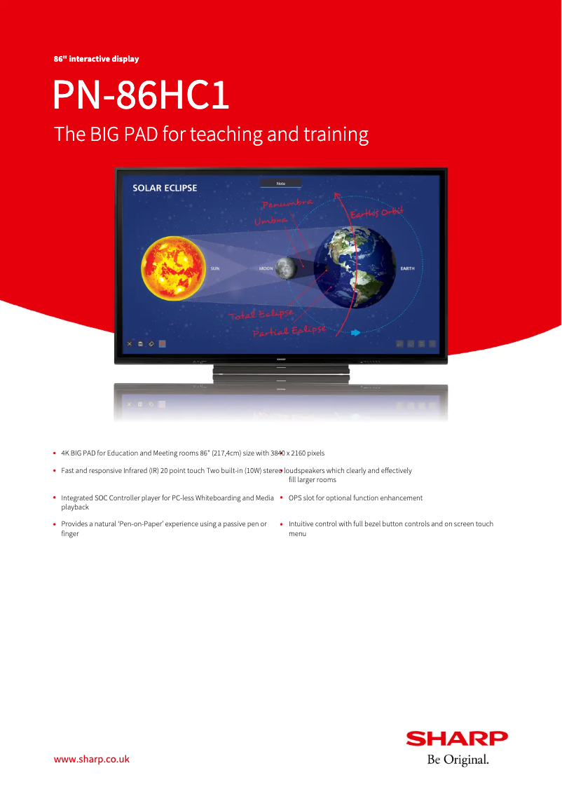 Page 1 de la notice Fiche technique Sharp PN-86HC1
