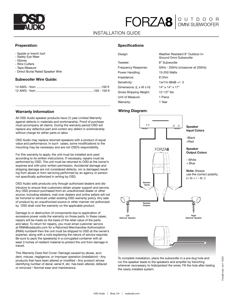 Page 1 de la notice Manuel utilisateur OSD Audio Forza-8
