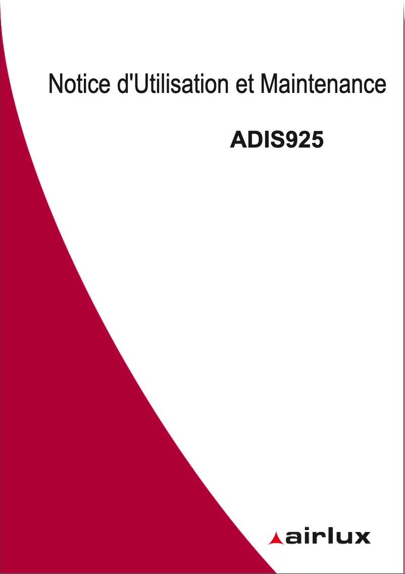 Page 1 de la notice Manuel utilisateur Airlux ADIS925