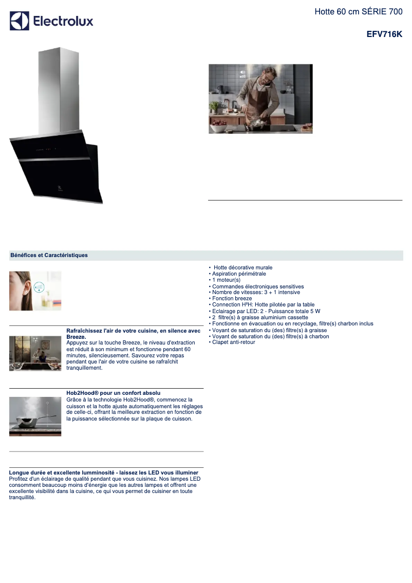 Page 1 de la notice Fiche technique Electrolux EFV716K