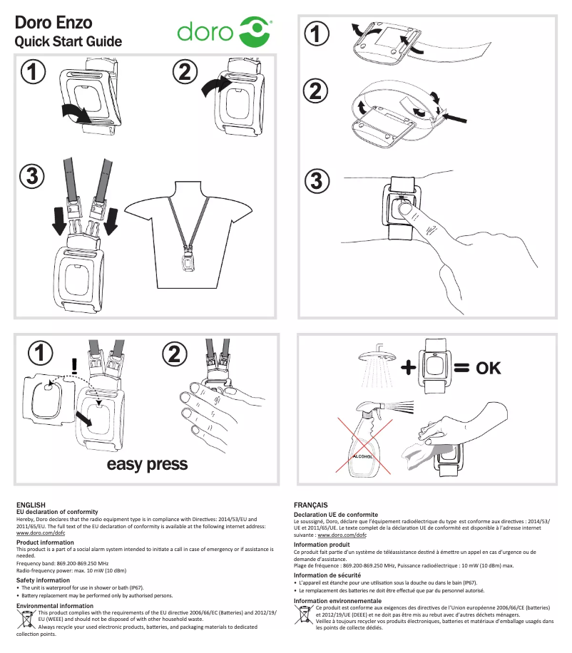 Page 1 de la notice Manuel utilisateur Doro Enzo