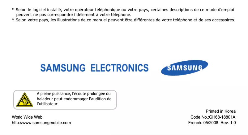 Page n°1 - Manuel utilisateur Samsung SGH-D780M