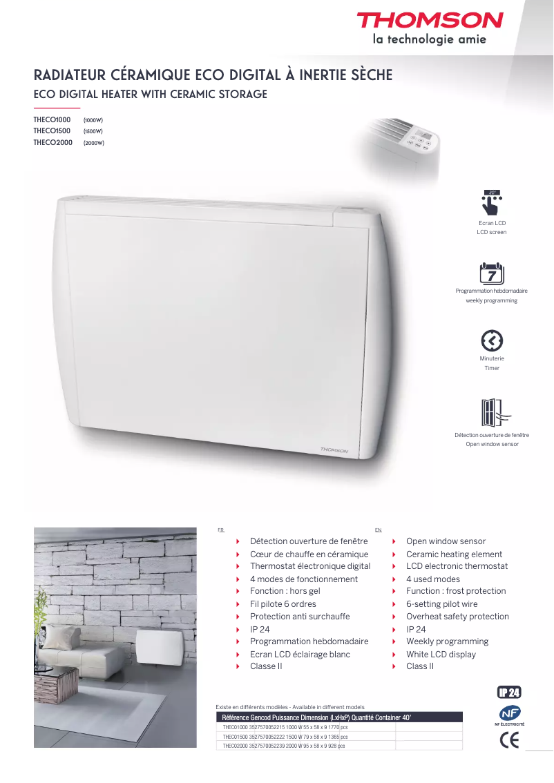 Page n°1 - Fiche technique Thomson THECO1000N