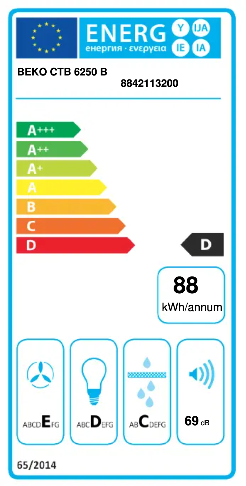 Page 1 de la notice Label énergétique Beko CTB 6250 B