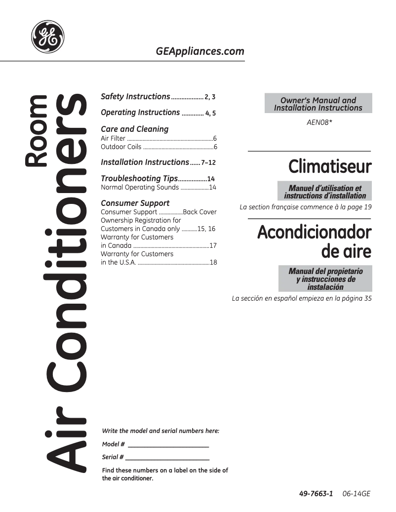 Image de la première page du manuel de l'appareil AEN08LQ