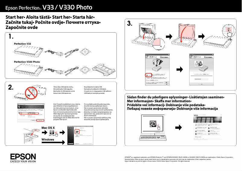 Page 1 de la notice Guide d'installation Epson Perfection V33 Photo