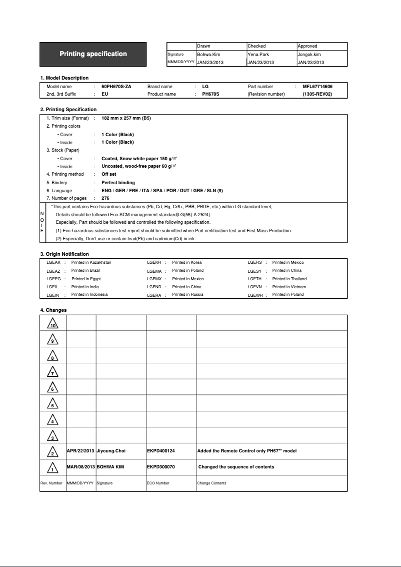 Page 1 de la notice Manuel utilisateur LG 60PH660S