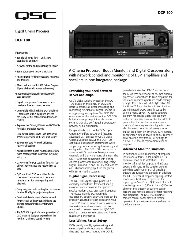 Page 1 de la notice Fiche technique QSC DCP 100