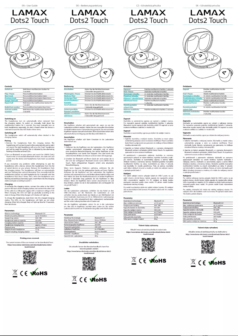 Page 1 de la notice Manuel utilisateur Lamax Dots2 Touch