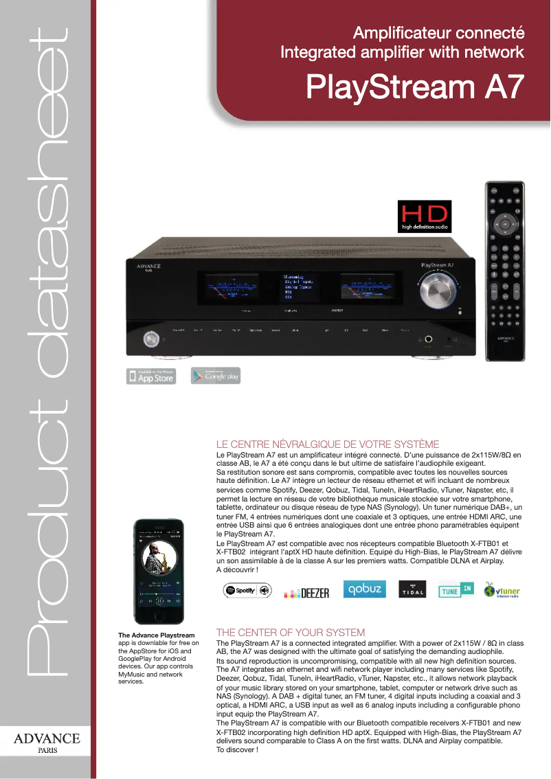 Page n°1 - Fiche technique Advance PlayStream A7