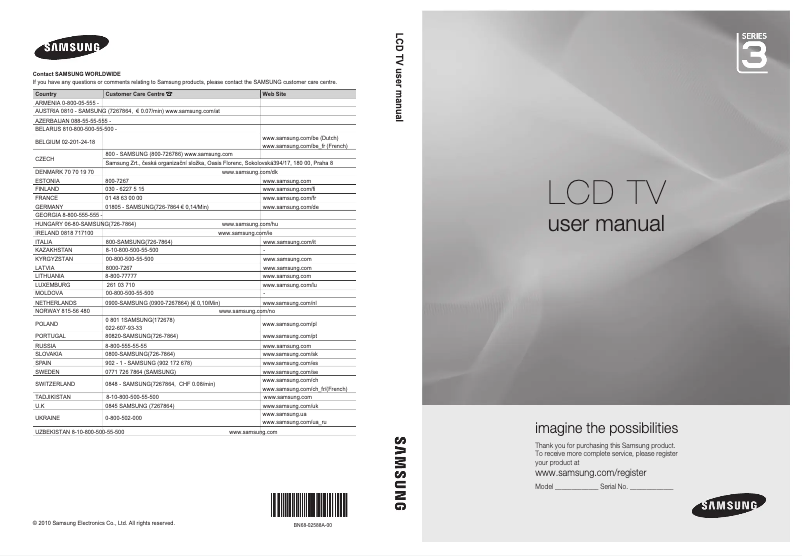 Page 1 de la notice Manuel utilisateur Samsung LE19C350D1W