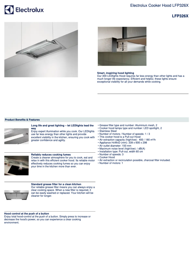 Page 1 de la notice Fiche technique Electrolux LFP326X