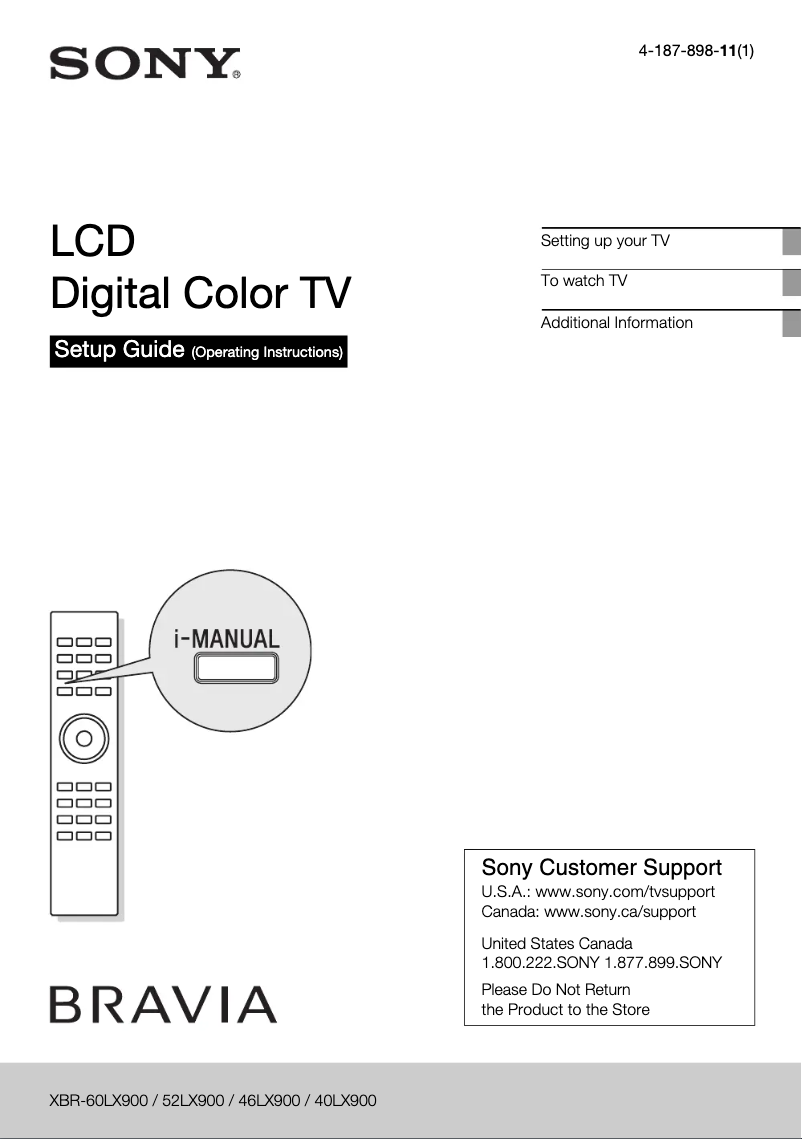 Page 1 de la notice Manuel utilisateur Sony Bravia XBR-40LX900