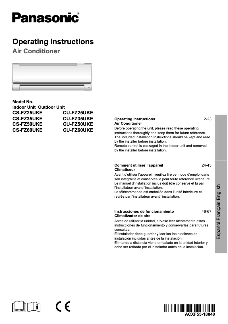 Page n°1 - Manuel utilisateur Panasonic CS-FZ60UKE