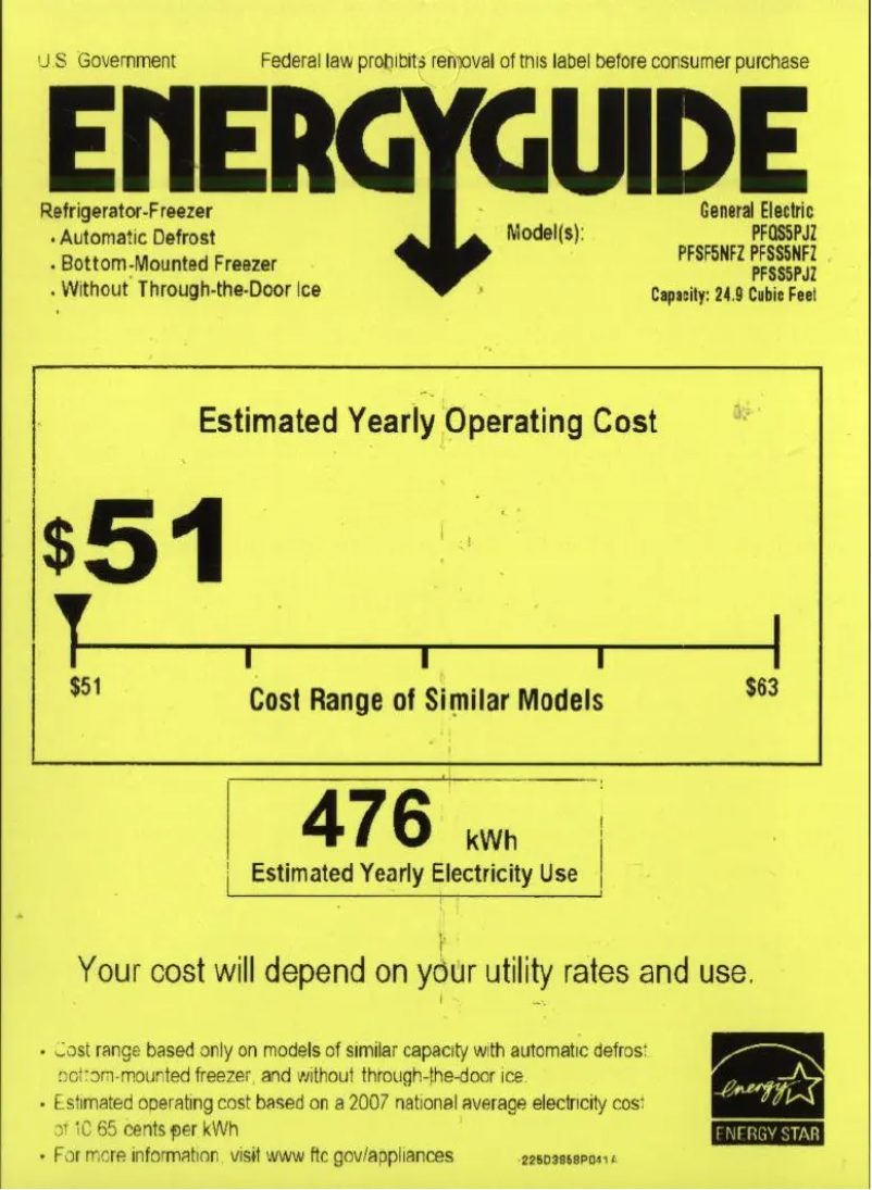 Page 1 of the manual Energy Label GE PFSF5NFZWW