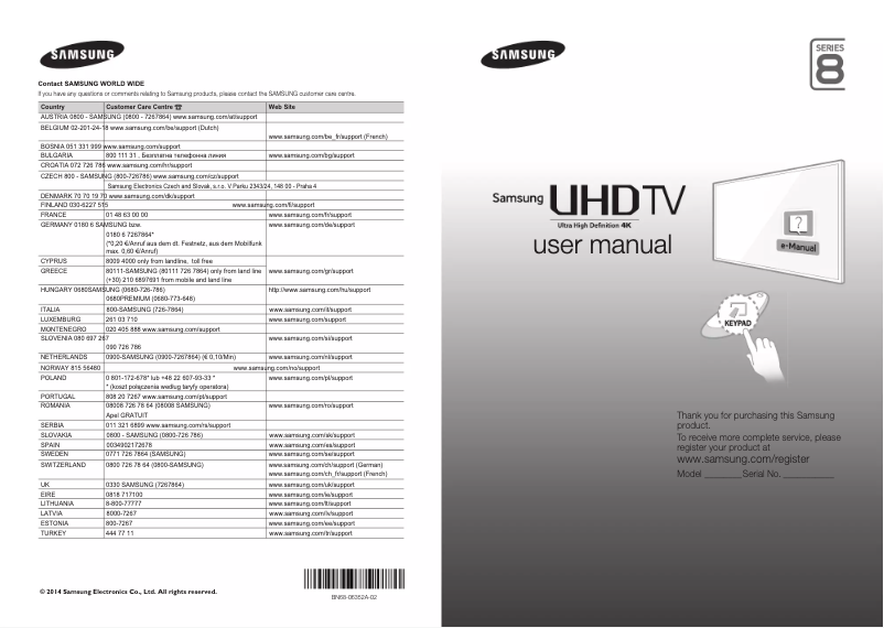 Image de la première page du manuel de l'appareil UE65HU8200L